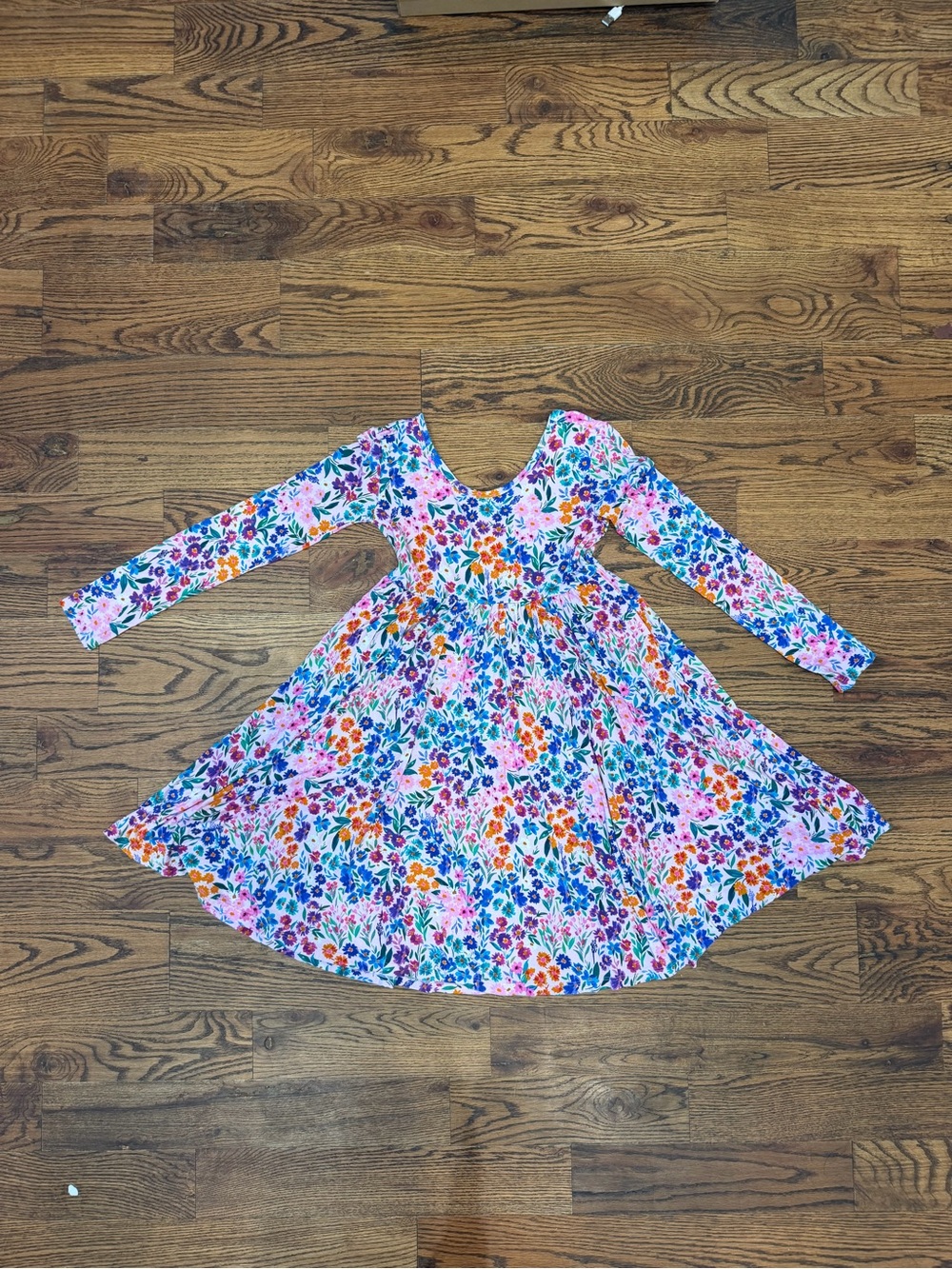 Girls' Floral Long Sleeve Twirl Dress - Pink Multi